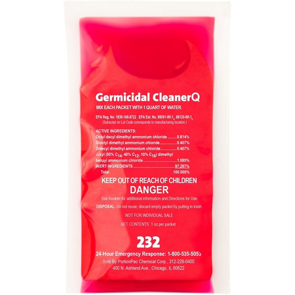 Portionpac Germicidal Cleaner - 528 pouches/Case - Makes 1 QT per pouch 232-CS528